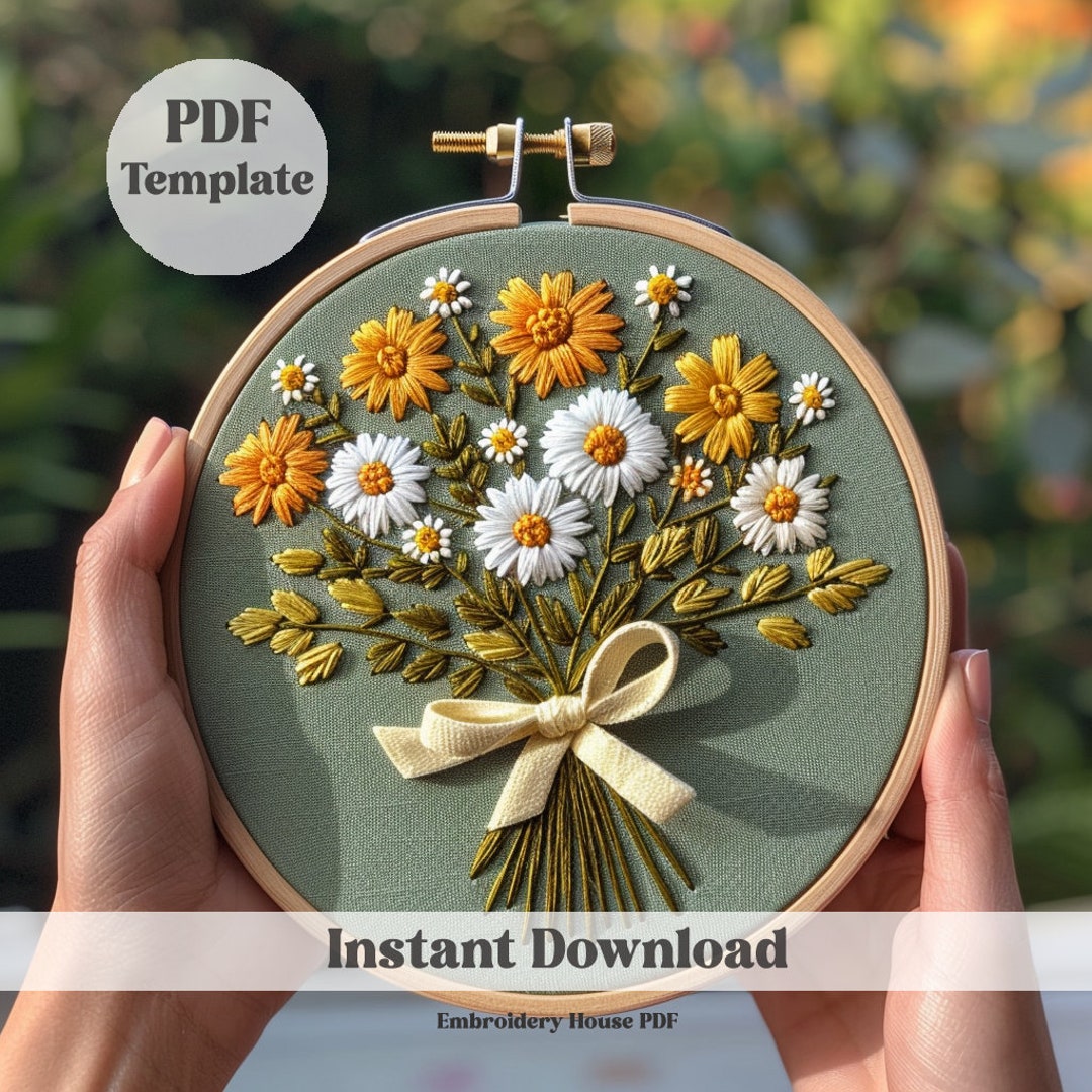 Daisies Bouquet Hand Embroidery Pattern: Floral Hoop Art (PDF Pattern ...