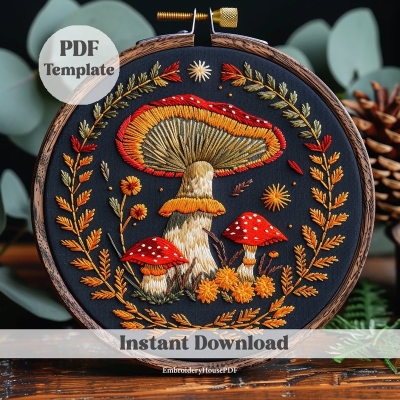 Mushroom Embroidery Pattern - Etsy