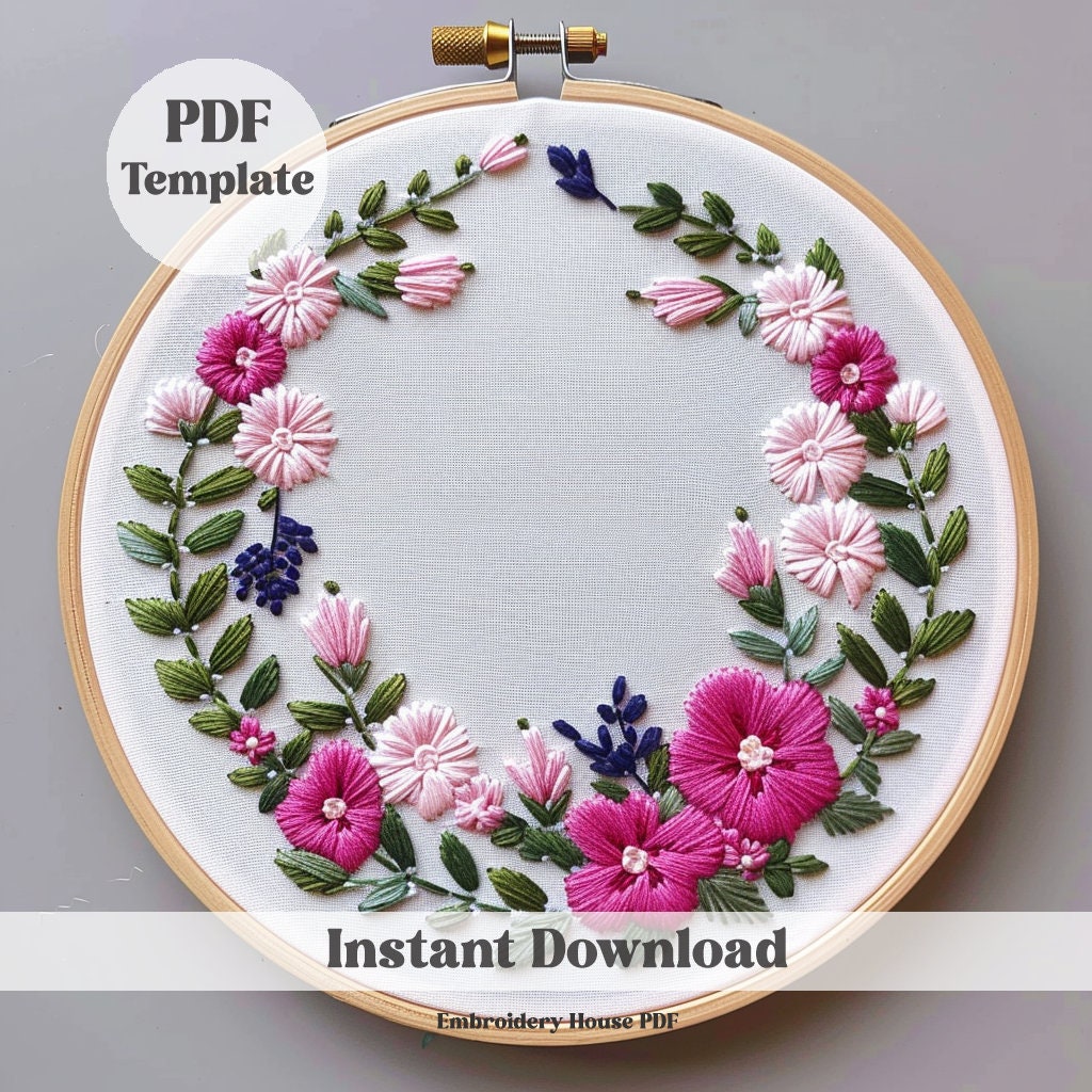 Floral Wreath, Flower Wreath Embroidery, Flower Template, Hand Floral Wreath, Flower Wreath Embroidery, Flower Template, Hand
