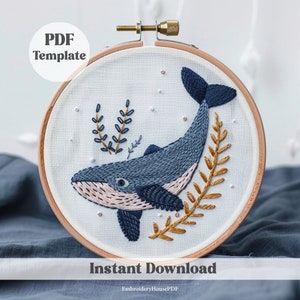 Whale Hand Embroidery Pattern, Whale Pattern, Ocean Pattern, Hand Embroidery,  PDF pattern, hoop art,Ocean Wildlife Embroidery, Marine Life
