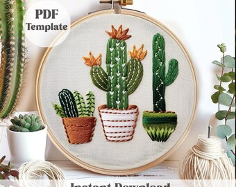【GRAVER】Drawing Cactus Embroidery Round Knit Round Small Cactus Embroidery Design Twinni. Machine