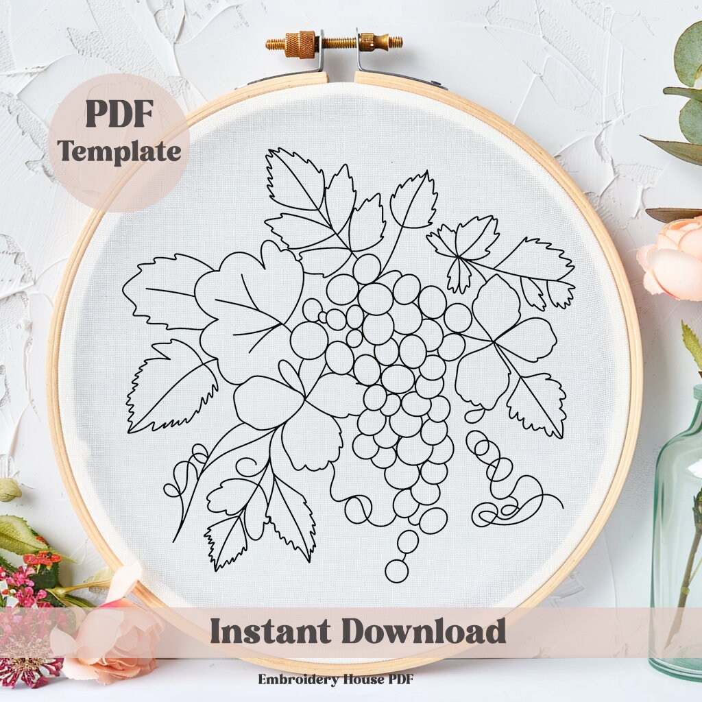 Grape Hand Embroidery Pattern: Beginner DIY Template (PDF) - Etsy, image size:1024x1024