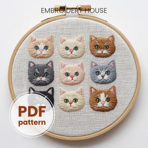 Cute Kitten Hand Embroidery Pattern PDF Kitten Pattern, Printable pattern, Animal Embroidery, Cat Embroidery Design Pattern Design, Hoop Art