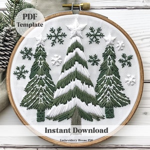 Pine tree Hand Embroidery Pattern, Winter Embroidery, Christmas decor, Hand Embroidery, PDF pattern, Christmas Embroidery, Beginner friendly