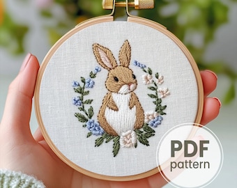 Rabbit Floral Embroidery Pattern: DIY Animal Design (PDF Pattern)