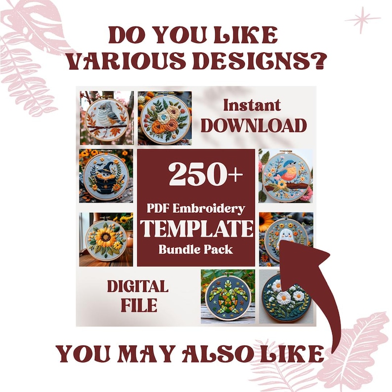 White and Orange Flowers Embroidery, Floral Design, Instant Download