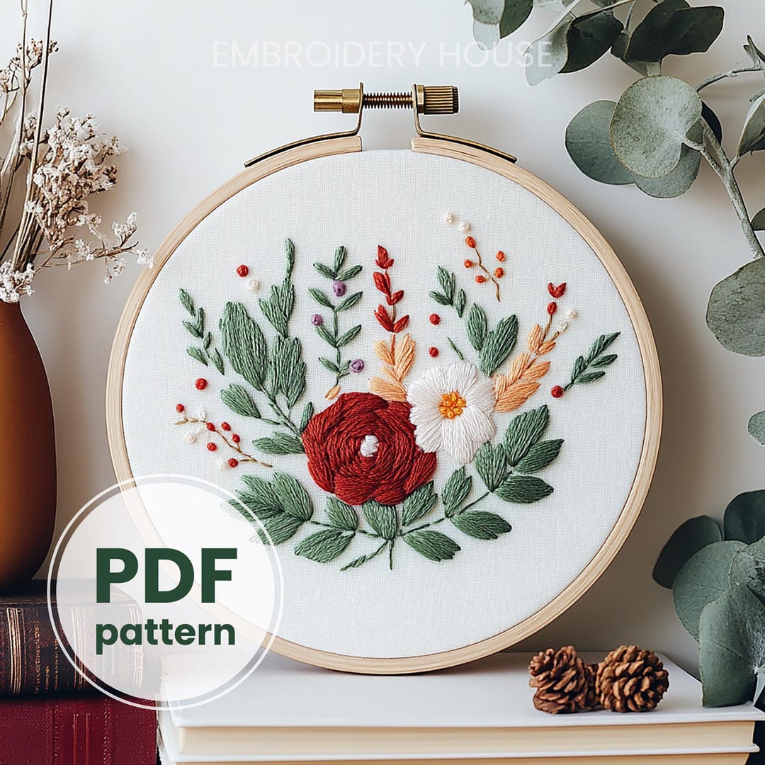 Wildflowers Bouquet Embroidery Pattern, Beginner Embroidery Pattern ...