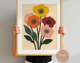 Floral Punch Needle Pattern, Beginner friendly, printable Template (PDF)