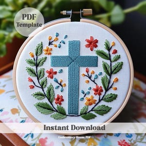 Floral Cross Embroidery Pattern: Beginner DIY Hoop Art (PDF Pattern)