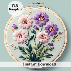 Wildflowers Hand Embroidery Pattern, Embroidery Design, Floral Nature Embroidery, Botanical Embroidery Pattern Pretty Floral Embroidery art