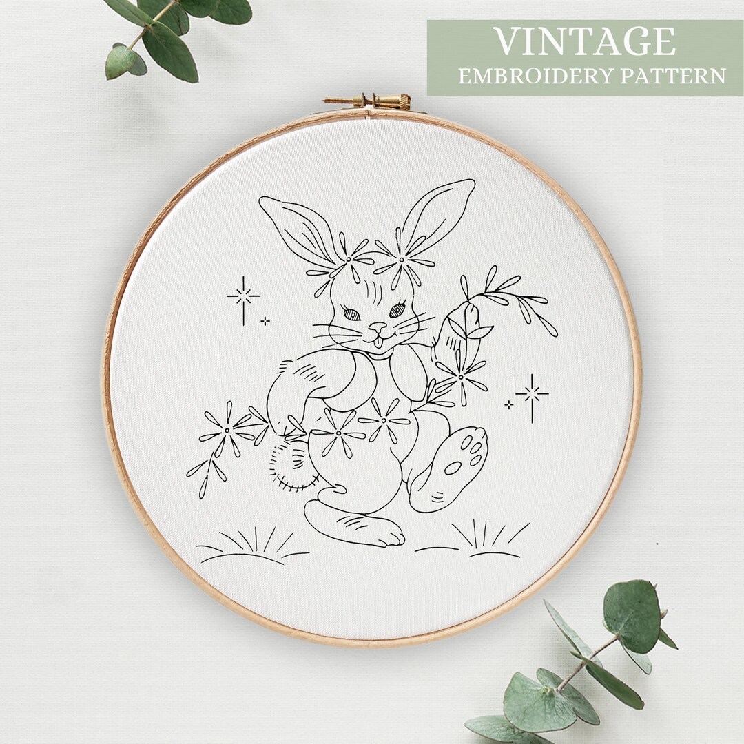 Floral Bunny Hand Embroidery Pattern Easter Bunny Embroidery Hand ...
