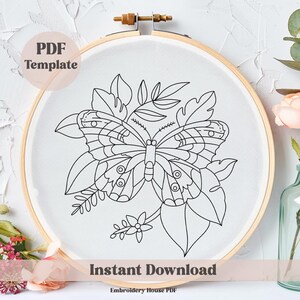 Butterfly Hand Embroidery Pattern, Insect Embroidery, Floral Butterfly ...