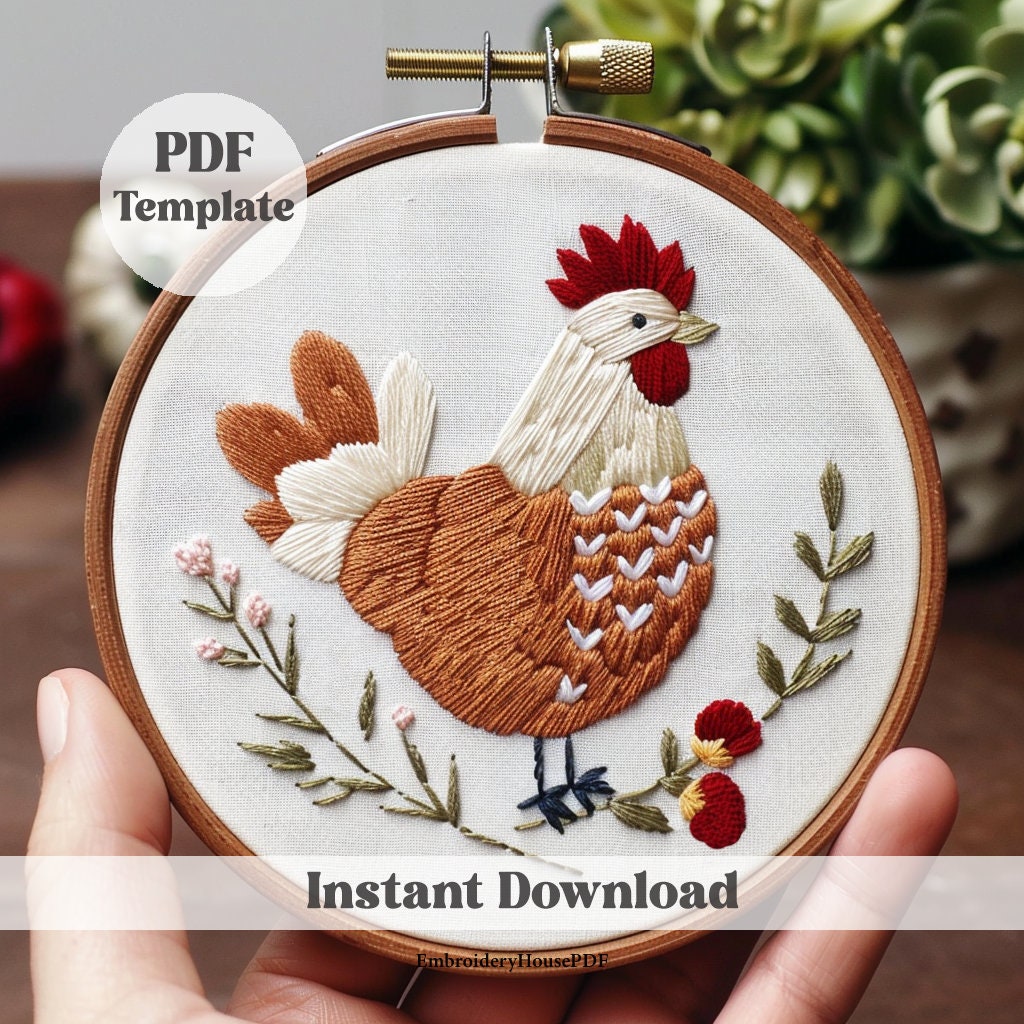 Floral Chicken Embroidery Pattern, PDF Pattern, Hen & Hare, Beginner ...