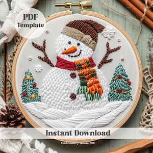 Winter Snowman Hand Embroidery, Modern embroidery, Christmas decor, christmas pattern, DIY winter Decor, Cute snowman Embroidery Pattern