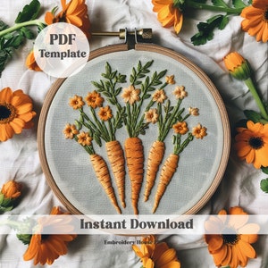 Bouquet of Carrots Hand Embroidery Pattern, Carrots Pattern, Garden Embroidery, Easter Design, Hand Embroidery, DIY Embroidery, PDF pattern