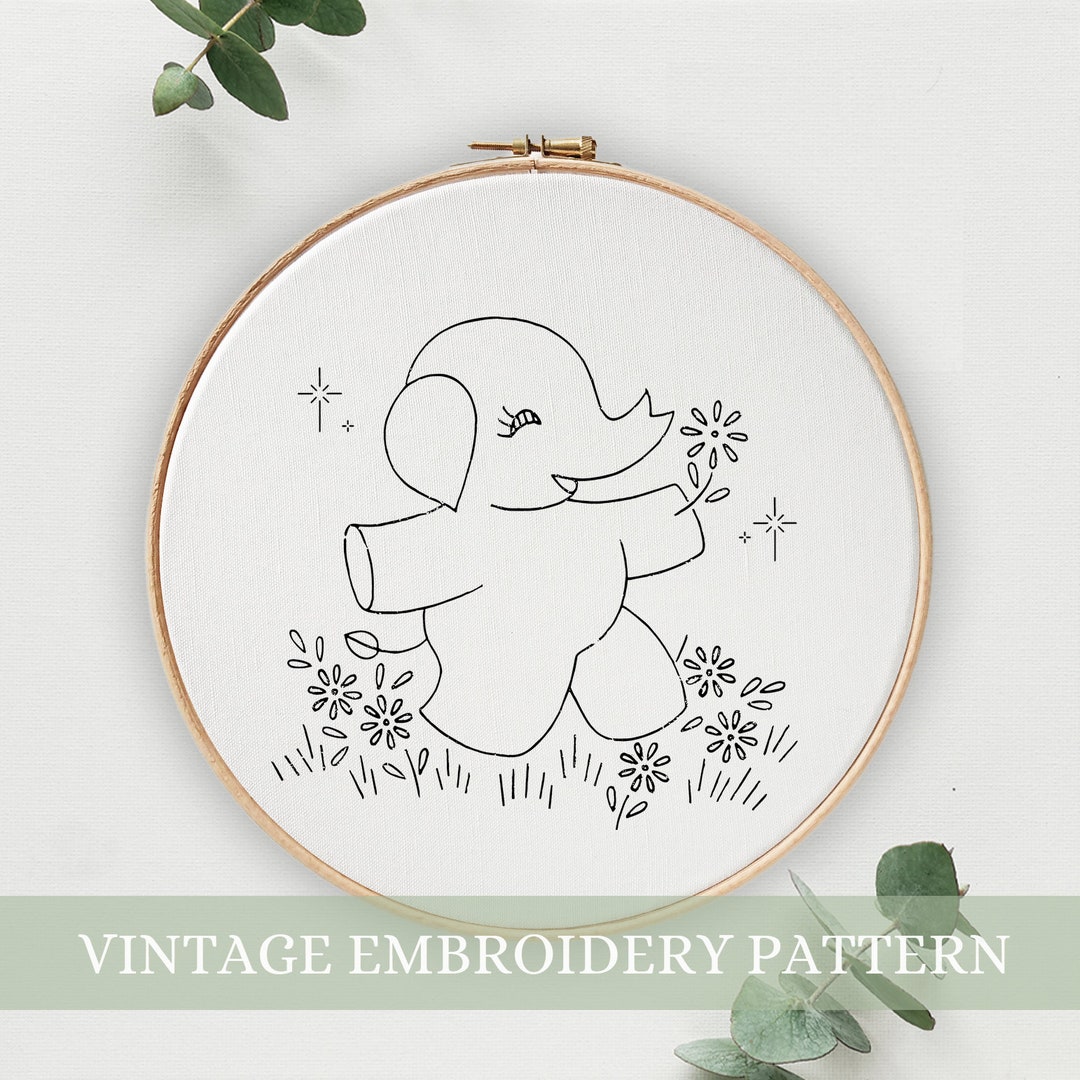 Elephant Art Embroidery, Flower Embroidery, Animal Embroidery Pattern