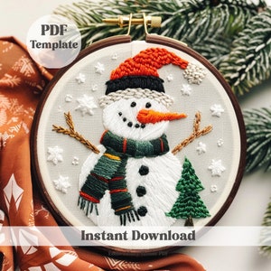 Christmas Snowman Hand Embroidery, Modern embroidery, Christmas decor, christmas pattern, DIY winter Decor, Cute snowman Embroidery Pattern