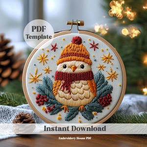 Winter Bird Embroidery Pattern, Gift for Bird Lovers, PDF Pattern, Christmas Embroidery, Hand Embroidery Patter, Christmas decor, hoop art