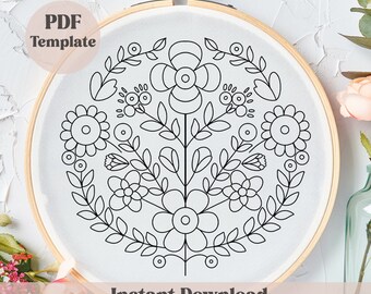 Folk Flower Embroidery, Hand Embroidery, PDF Pattern, Modern Folk Flower Embroidery, Hand Embroidery, PDF Pattern, Modern