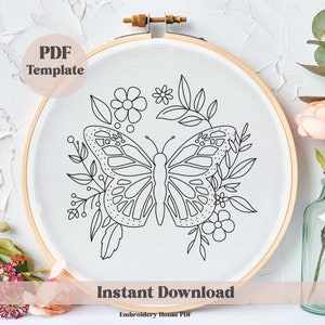 Butterfly Hand Embroidery Design, Modern Embroidery Pattern, Digital ...