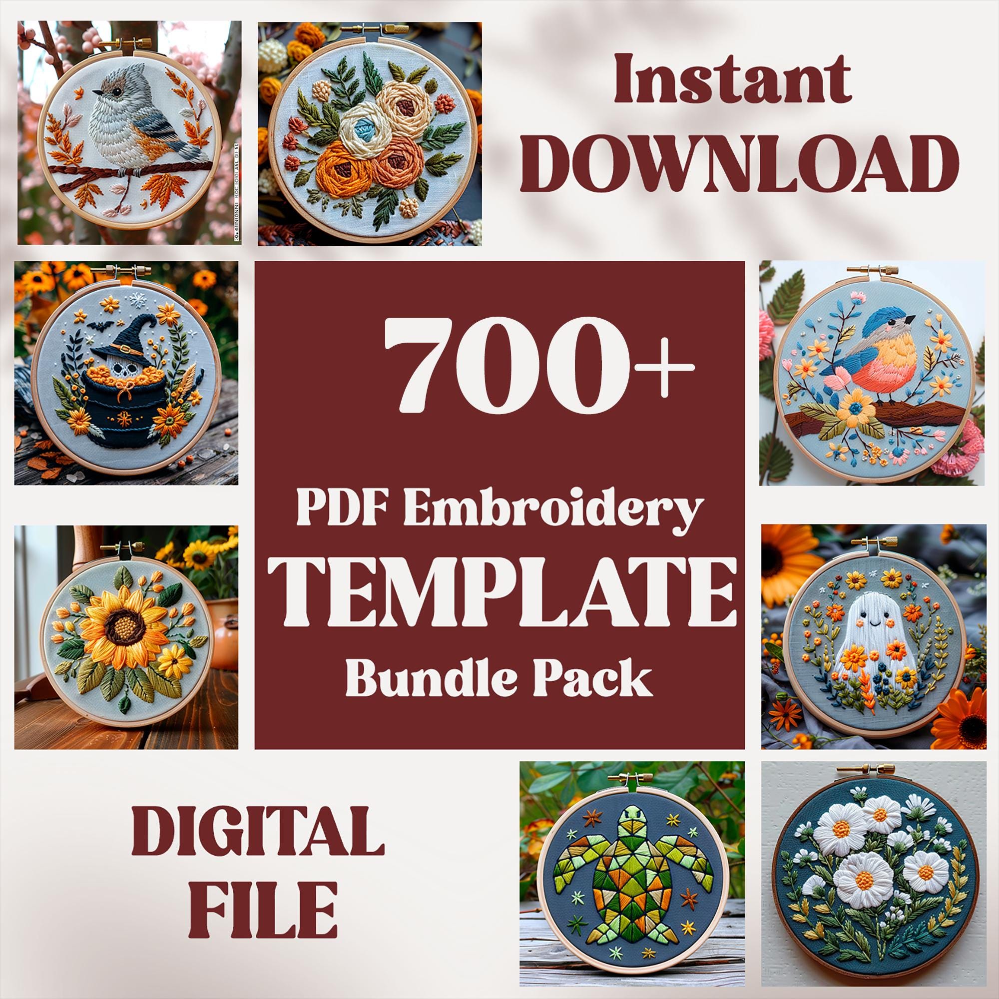 ALL-IN-ONE Hand Embroidery Bundle Pack, Whole Shop Patterns, Digital Templates, Embroidery Designs, Lifetime Access, 650+ Embroidery designs