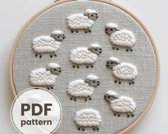 Sheep lamb embroidery, Hand embroidery, PDF pattern, Nursery decor, Sweet Dreams, Wall decor, newborn gift, baby room decor, Farm embroidery
