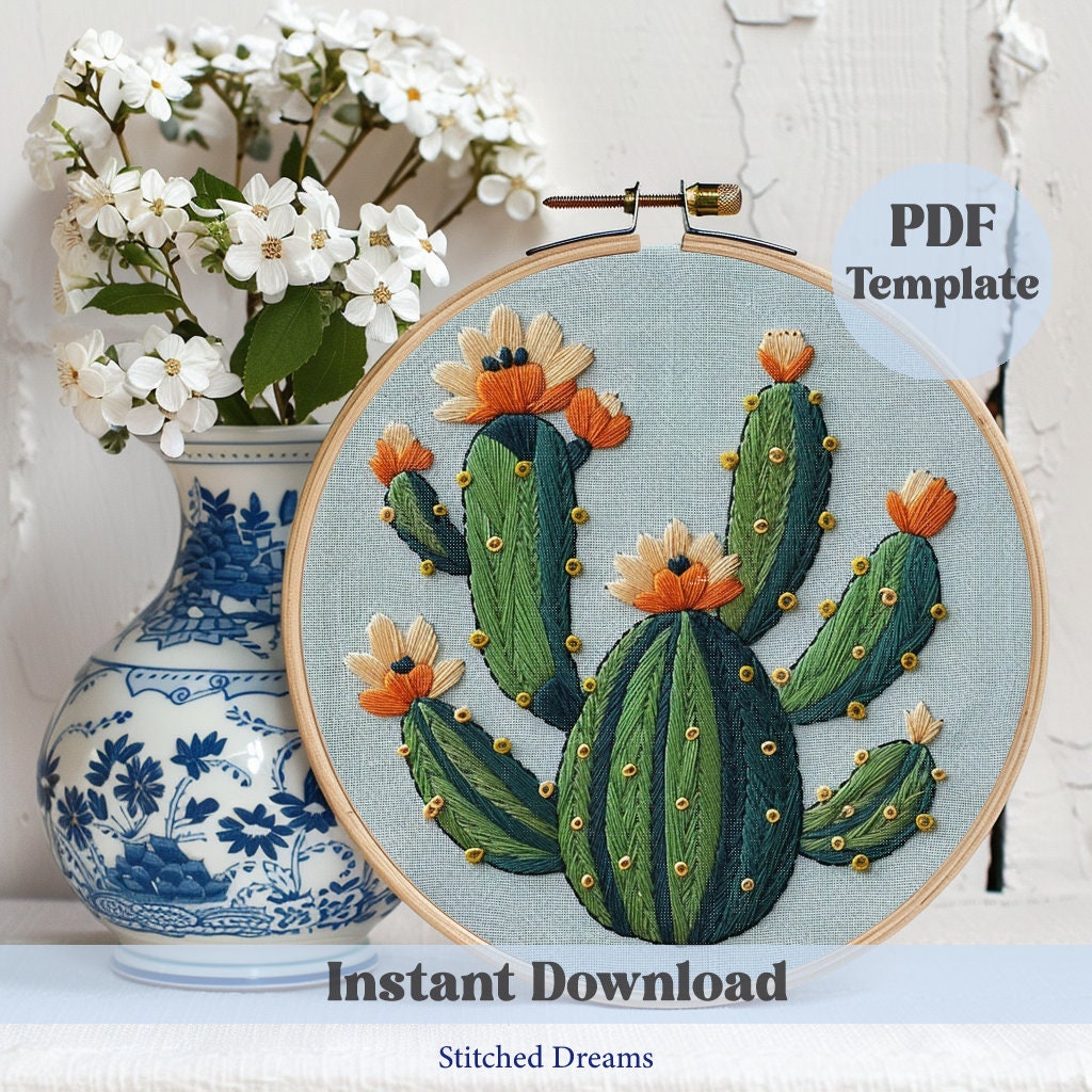 Cactus Embroidery Pattern, Instant Download, Cacti