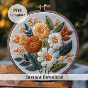 Flowers embroidery, floral embroidery, hand embroidery, PDF pattern, Botanical crafts, beginner embroidery, DIY handcrafted art, needlework