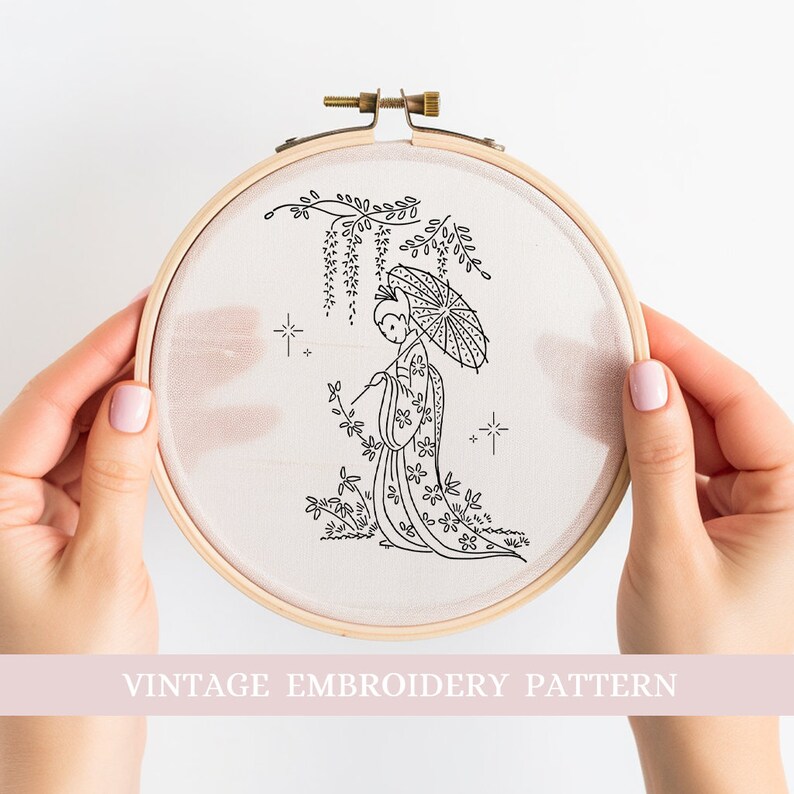 Japan Inspired Embroidery Pattern, Japanese Hand Embroidery Template