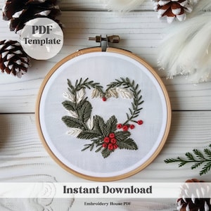 Weihnachtsherz-Stickmuster: Winterliches Blumenornament (PDF-Muster)