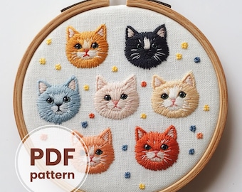 Simple Cats portrait Stitch, Seamless pattern embroidery, Pet lovers Embroidery, Cat lovers Crafts, Cat Hand Embroidery Printable pattern