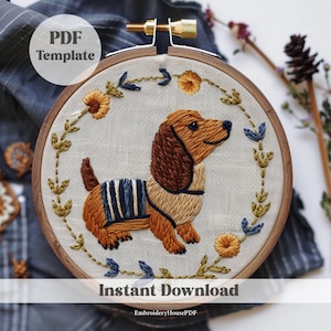Dog lovers gift, Wiener Dog, Dog Embroidery, Pet Embroidery, Cute Dog, Hand Embroidery, PDF Pattern, animal pattern,Dachshund Embroidery,
