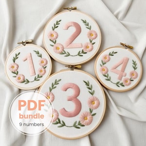 Baby milestone embroidery, printable embroidery, hand embroidery, PDF pattern, digital download, nursery decor, idea gift, daisies flowers