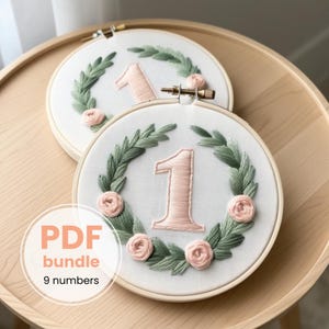 Números de hitos mensuales bordados a mano, accesorio fotográfico DIY para bebé recién nacido, regalo para recién nacido, regalo para bebé recién nacido, marcadores de hitos, patrón imprimible