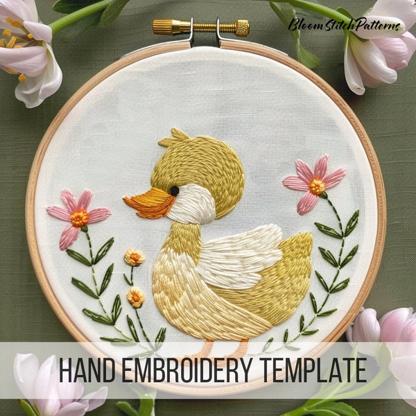 Baby Duck Hand Embroidery Pattern, Duckling Pattern, Cute Duck Pattern, Hand Embroidery, DIY Embroidery, Farm Animal design, kids room decor