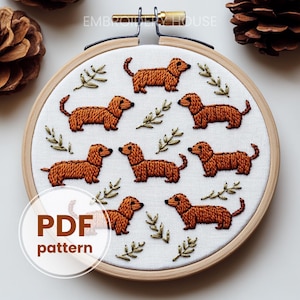 PDF PATTERN, Dachshund, sausage dog doggie, embroidery design, Digital download, printable embroidery, creative embroidery, instant download