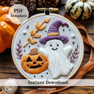 Ghosts in the Garden, Cute Kawaii Floral Ghost Theme, Digital PDF download, Needlecraft pattern, Spooky Season Crafting, Embroidery Pattern