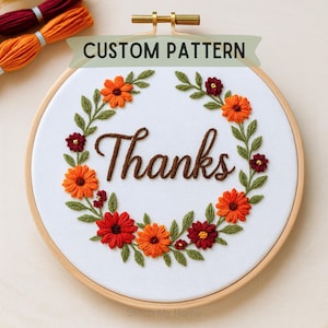 Autumn Floral Wreath Embroidery PDF Pattern: Personalized Fall Decor
