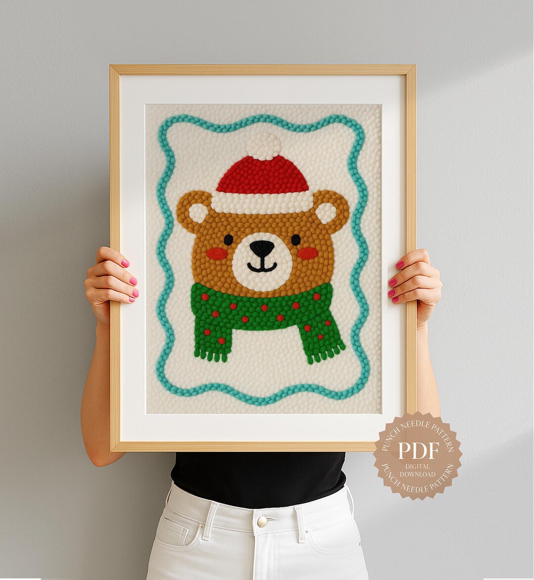 Festive Bear Punch Needle Pattern, Christmas Embroidery (PDF Pattern ...