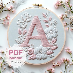 Bordado de letras para iniciantes, bordado floral à mão, padrão em PDF, download instantâneo, bordado faça você mesmo, design de bordado, fontes de bordado