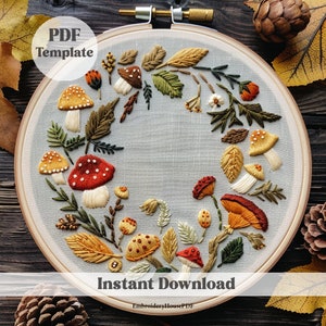 Mushroom Wreath Embroidery Pattern: DIY Cottagecore Design (PDF Pattern)
