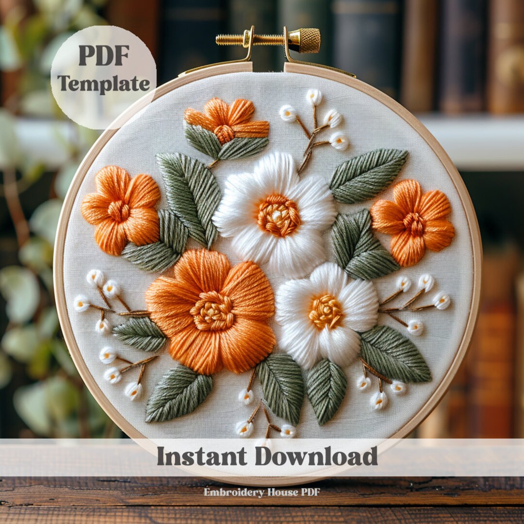 Pumpkin Flower Embroidery Template, Autumn Embroidery, DIY Hoop Art ...
