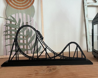 Minimalist silhouette – part of a roller coaster | 3D printed from black PLA with base