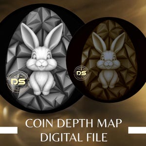 Lapin de Pâques | Carte de la profondeur des pièces de monnaie gravée « 3D » en niveaux de gris | PNG | Résolution optimisée | Pour le mode tranche Lightburn 3D