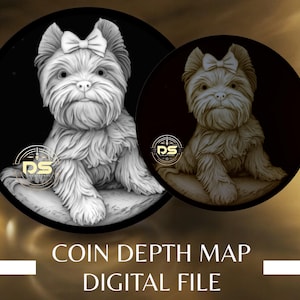 Yorkshire Terrier | 3D Coin Depth Map | Grayscale PNG File for Lightburn 3D Slice Mode | Digital Download