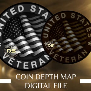 USA Veteran | '3D' Tiefgravur Graustufen Münze Tiefenkarte | PNG | Optimierte Auflösung | Für den Lightburn 3D Schnitt Mode