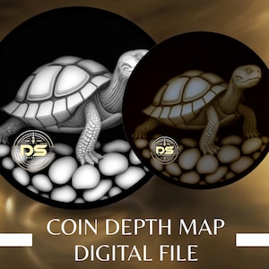 Schildkröte | '3D' Tiefgravur Graustufen Münze Tiefenkarte | PNG | Optimierte Auflösung | Für den Lightburn 3D Schnitt Mode