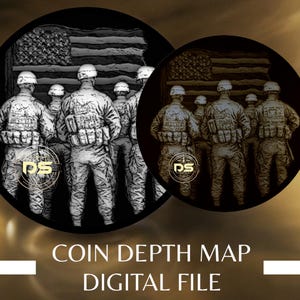 Veteranen 'Lest We Forget' | '3D' diepgegraveerde grijswaarden muntdieptekaart | PNG | Geoptimaliseerde resolutie | Voor Lightburn 3D Slice-modus
