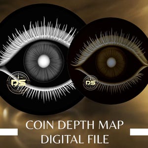 Oog | '3D' diepgegraveerde grijswaarden muntdieptekaart | PNG | Geoptimaliseerde resolutie | Voor Lightburn 3D Slice-modus