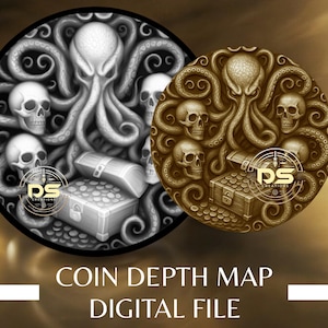 3D Coin Depth Map: Deep Engrave Grayscale PNG File (Digital Download)